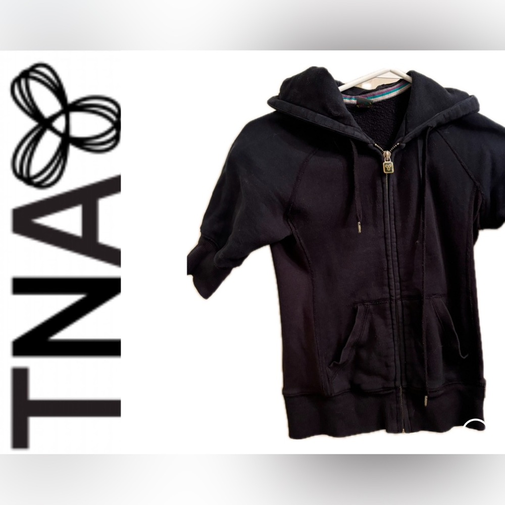 XXS Y2K black TNA short sleeve zip hoodie